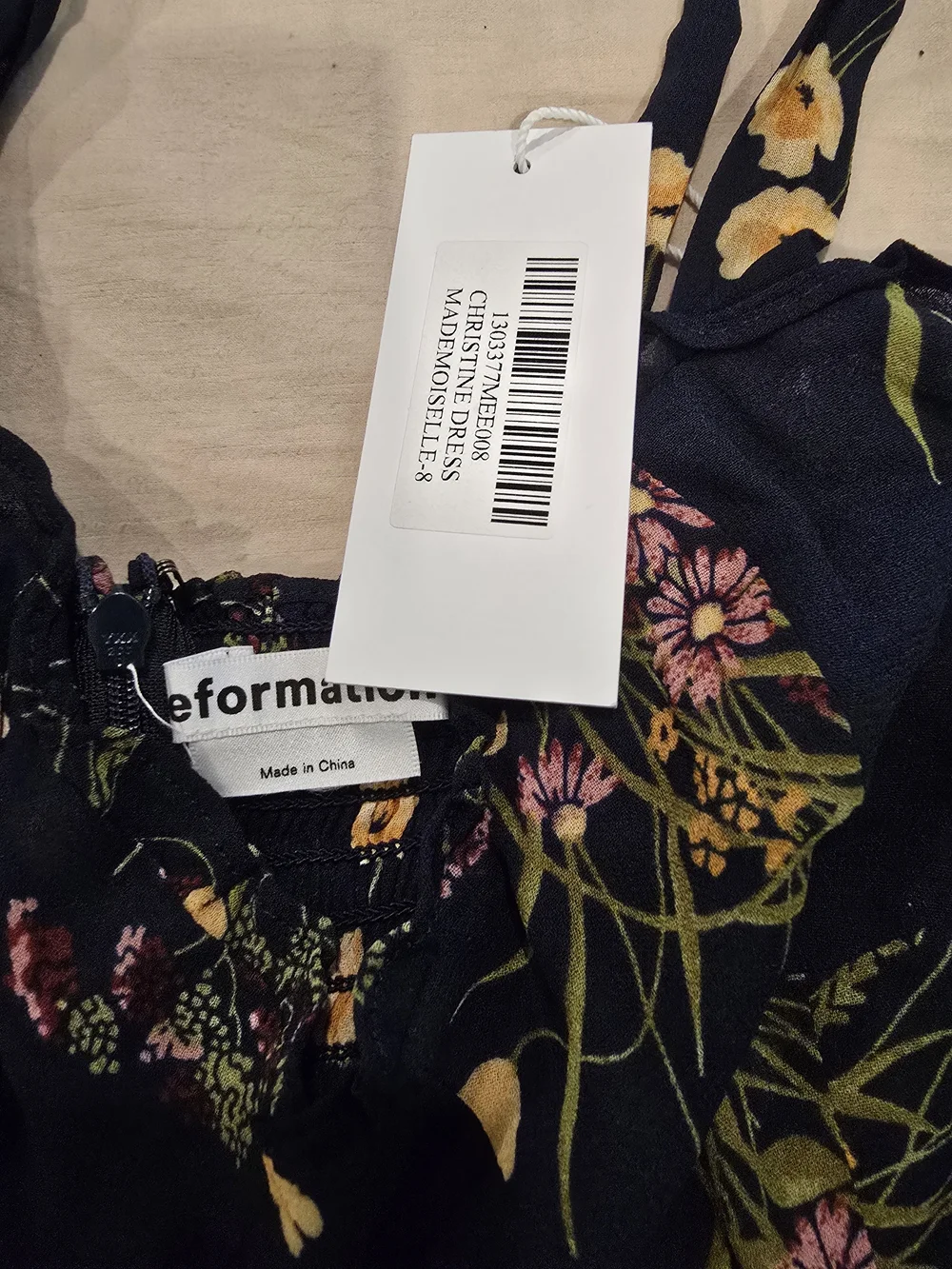 Reformation Christine Navy Floral Tie-Shoulder Mini Dress In Mademoiselle - Picture 4 of 5